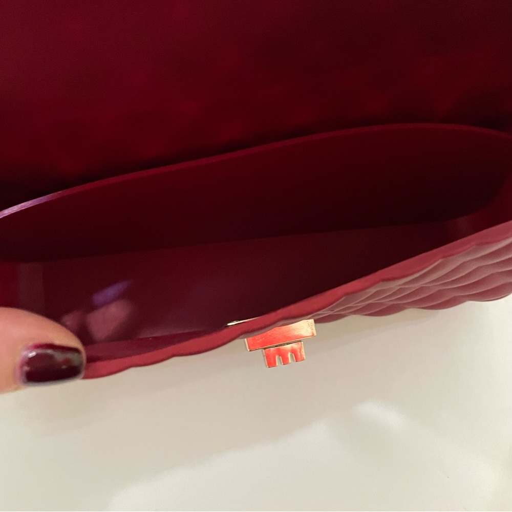 NWOT Le Miel Ruby Red Matte Jelly Medium Flap Bag Crossbody Gold Double Chain - Picture 8 of 12